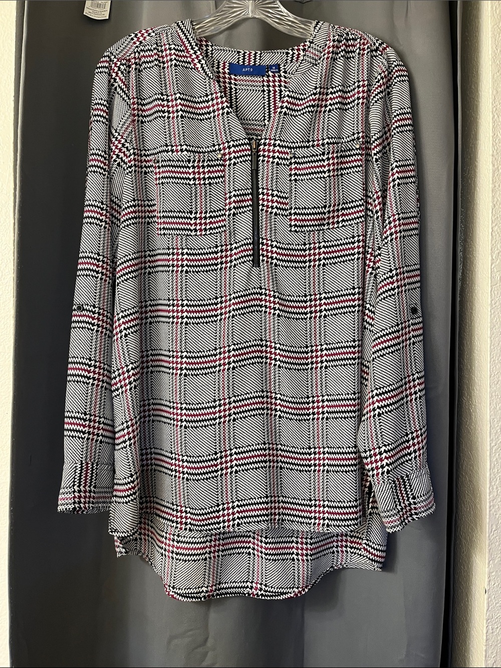Apt. 9 Black, White & Red Plaid Tunic Blouse